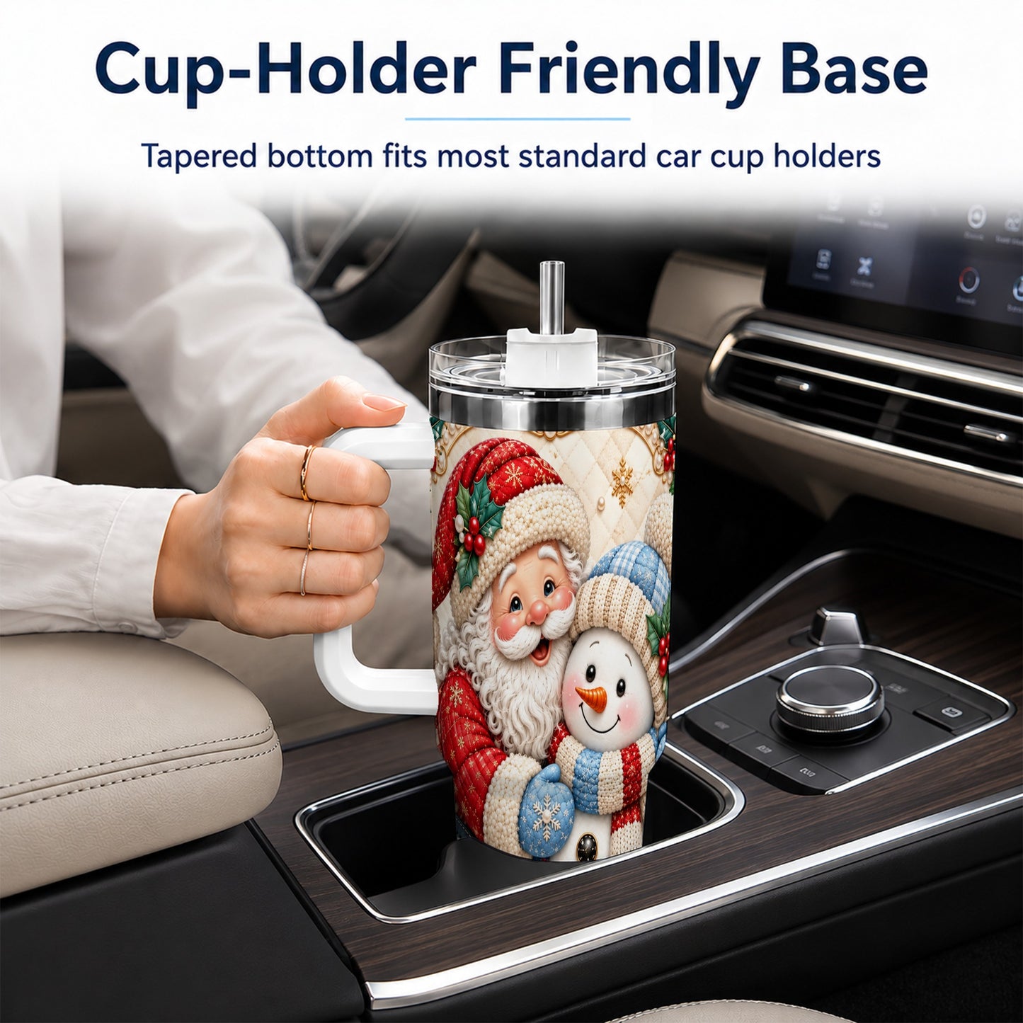 #pl[40oz|White] Santa Snowman 40oz Tumbler with Handle, Christmas Stainless Steel Cup