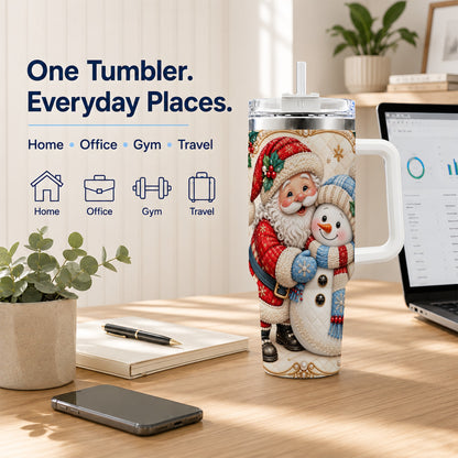 #pl[40oz|White] Santa Snowman 40oz Tumbler with Handle, Christmas Stainless Steel Cup
