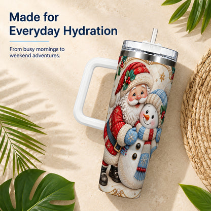 #pl[40oz|White] Santa Snowman 40oz Tumbler with Handle, Christmas Stainless Steel Cup