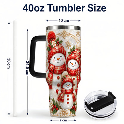 #pl[40oz|Black] Snowman Family 40oz Tumbler with Handle, Christmas Stainless Steel Cup
