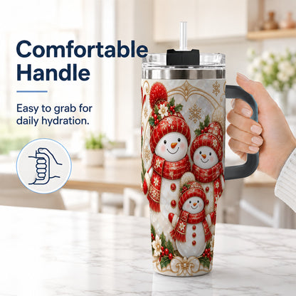 #pl[40oz|Black] Snowman Family 40oz Tumbler with Handle, Christmas Stainless Steel Cup