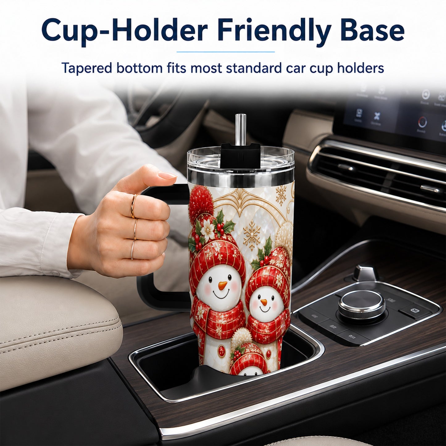 #pl[40oz|Black] Snowman Family 40oz Tumbler with Handle, Christmas Stainless Steel Cup