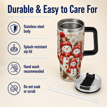 #pl[40oz|Black] Snowman Family 40oz Tumbler with Handle, Christmas Stainless Steel Cup