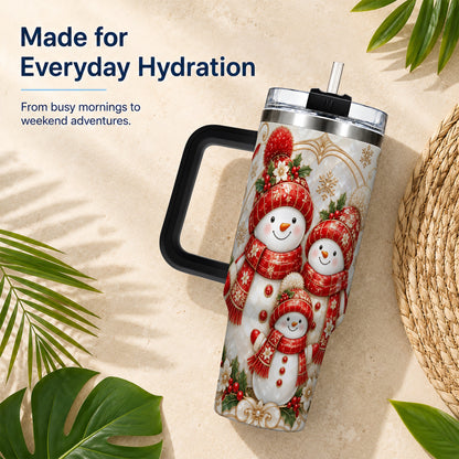 #pl[40oz|Black] Snowman Family 40oz Tumbler with Handle, Christmas Stainless Steel Cup