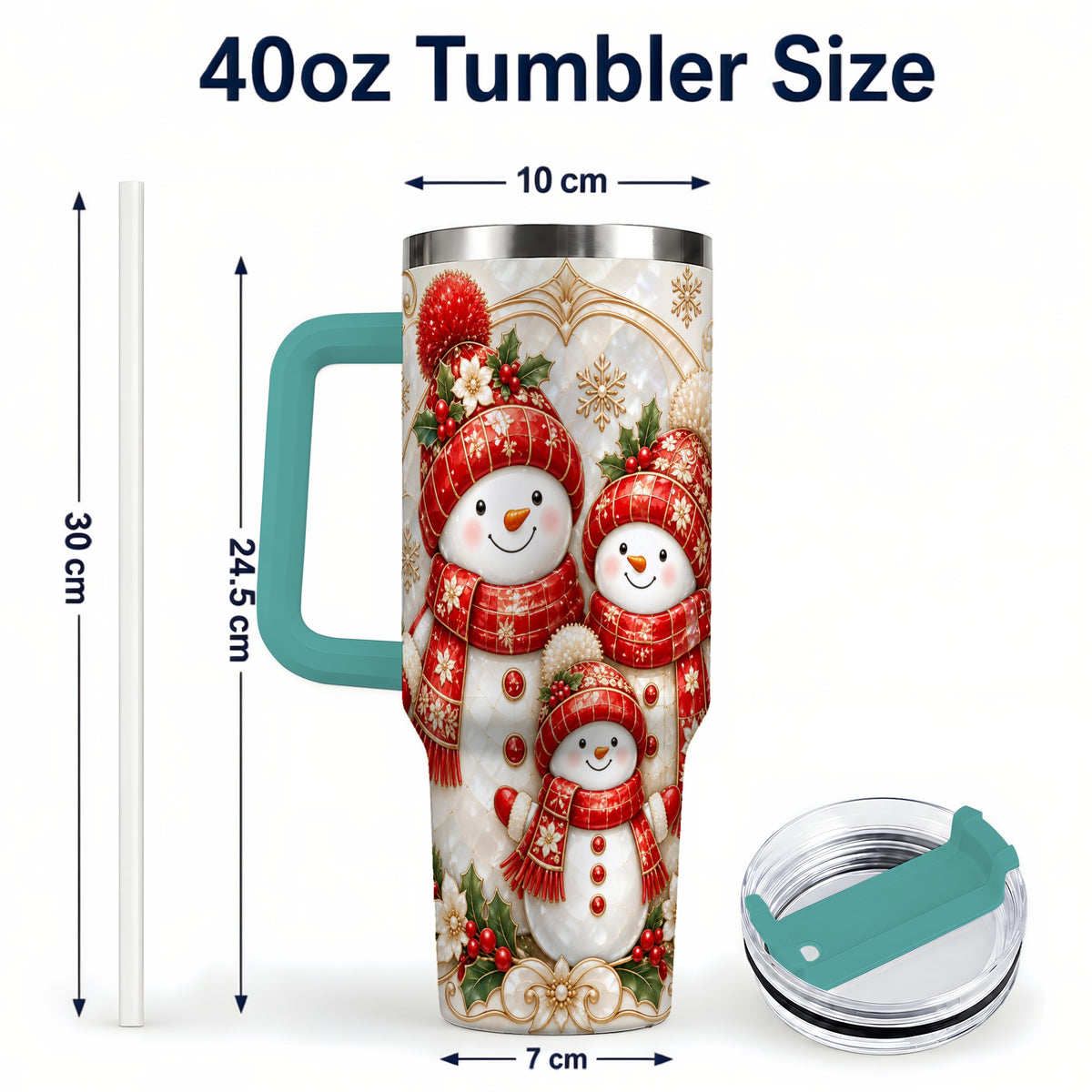 #pl[40oz|Green] Snowman Family 40oz Tumbler with Handle, Christmas Stainless Steel Cup