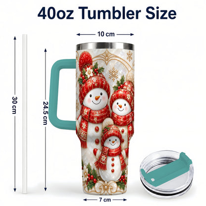 #pl[40oz|Green] Snowman Family 40oz Tumbler with Handle, Christmas Stainless Steel Cup