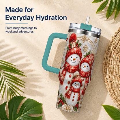 #pl[40oz|Green] Snowman Family 40oz Tumbler with Handle, Christmas Stainless Steel Cup