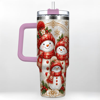 #pl[40oz|Pink] Snowman Family 40oz Tumbler with Handle, Christmas Stainless Steel Cup