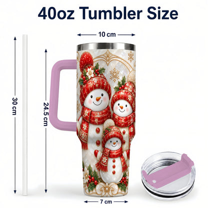 #pl[40oz|Pink] Snowman Family 40oz Tumbler with Handle, Christmas Stainless Steel Cup