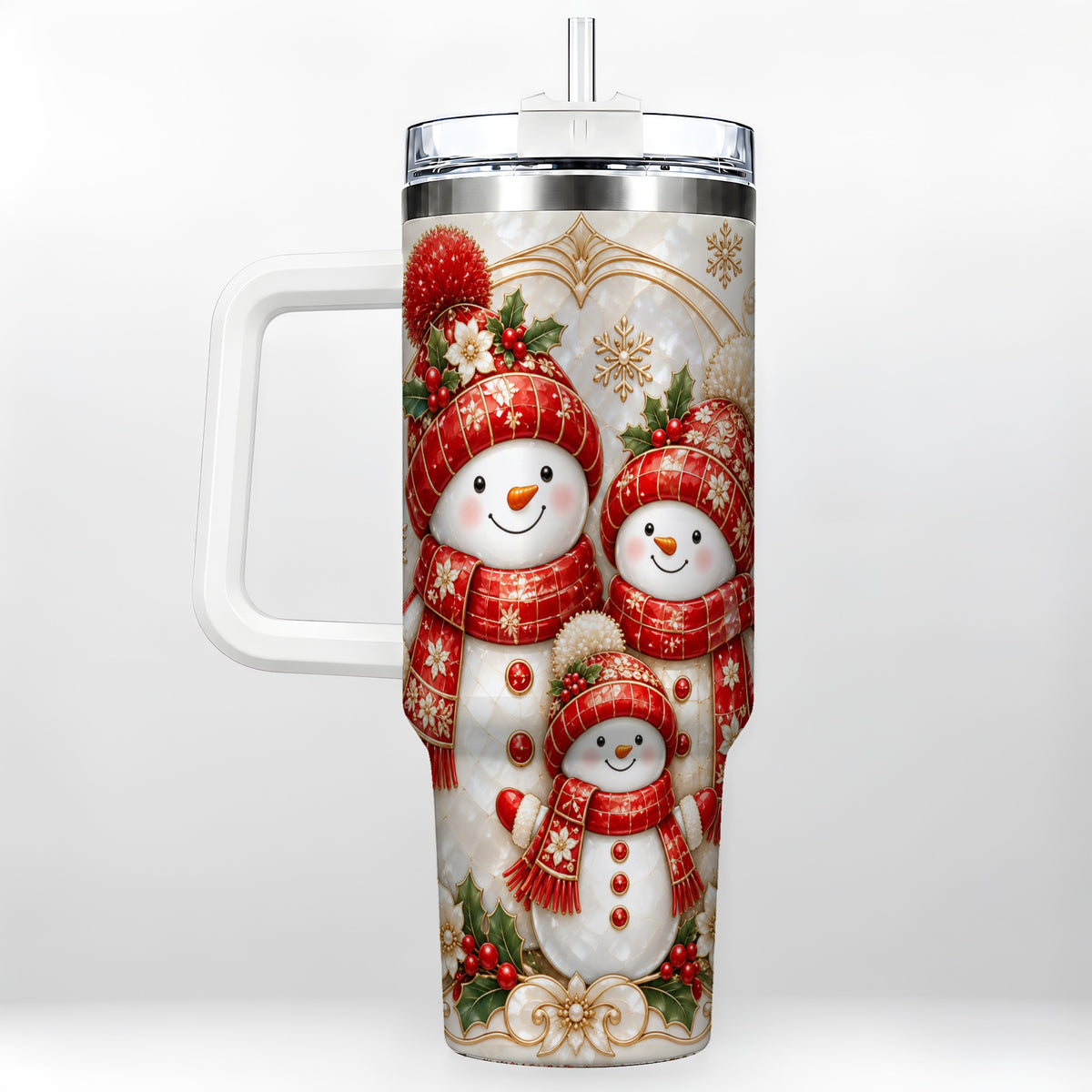 Snowman Family 40oz Tumbler with Handle, Christmas Stainless Steel Cup