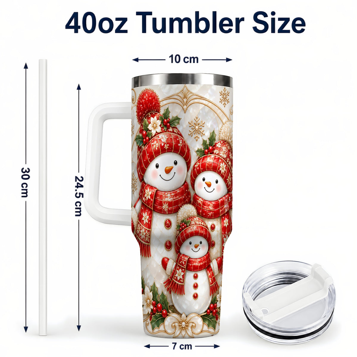 #pl[40oz|White] Snowman Family 40oz Tumbler with Handle, Christmas Stainless Steel Cup