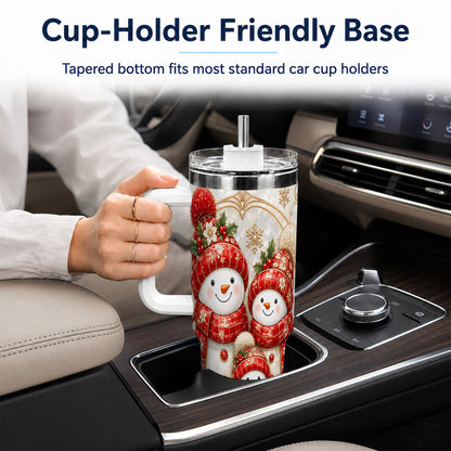 #pl[40oz|White] Snowman Family 40oz Tumbler with Handle, Christmas Stainless Steel Cup