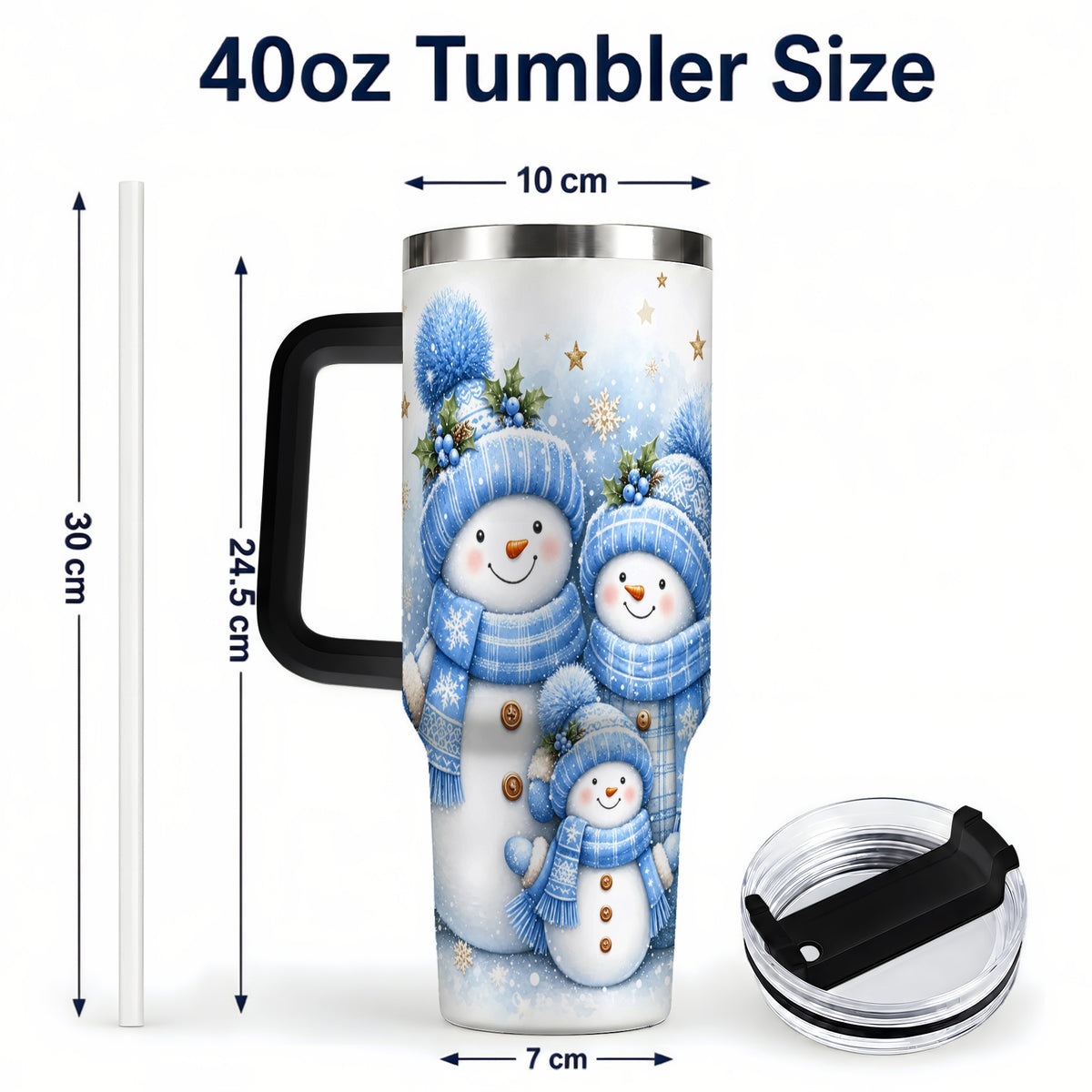 #pl[40oz|Black] Snowman Family 40oz Tumbler with Handle, Winter Stainless Steel Cup