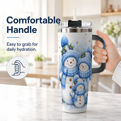 #pl[40oz|Black] Snowman Family 40oz Tumbler with Handle, Winter Stainless Steel Cup