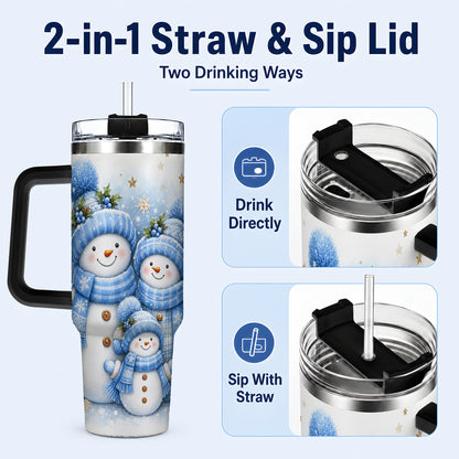 #pl[40oz|Black] Snowman Family 40oz Tumbler with Handle, Winter Stainless Steel Cup