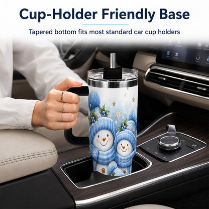 #pl[40oz|Black] Snowman Family 40oz Tumbler with Handle, Winter Stainless Steel Cup