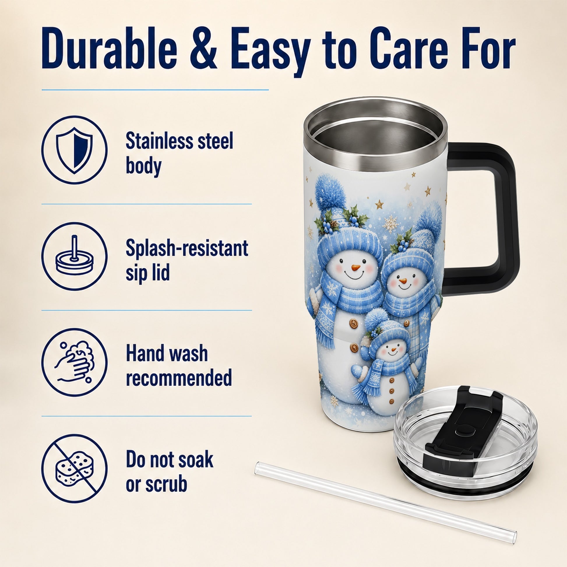 #pl[40oz|Black] Snowman Family 40oz Tumbler with Handle, Winter Stainless Steel Cup
