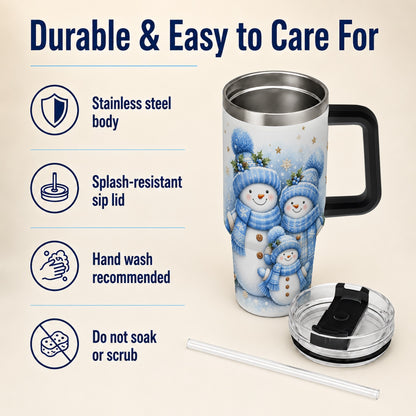 #pl[40oz|Black] Snowman Family 40oz Tumbler with Handle, Winter Stainless Steel Cup
