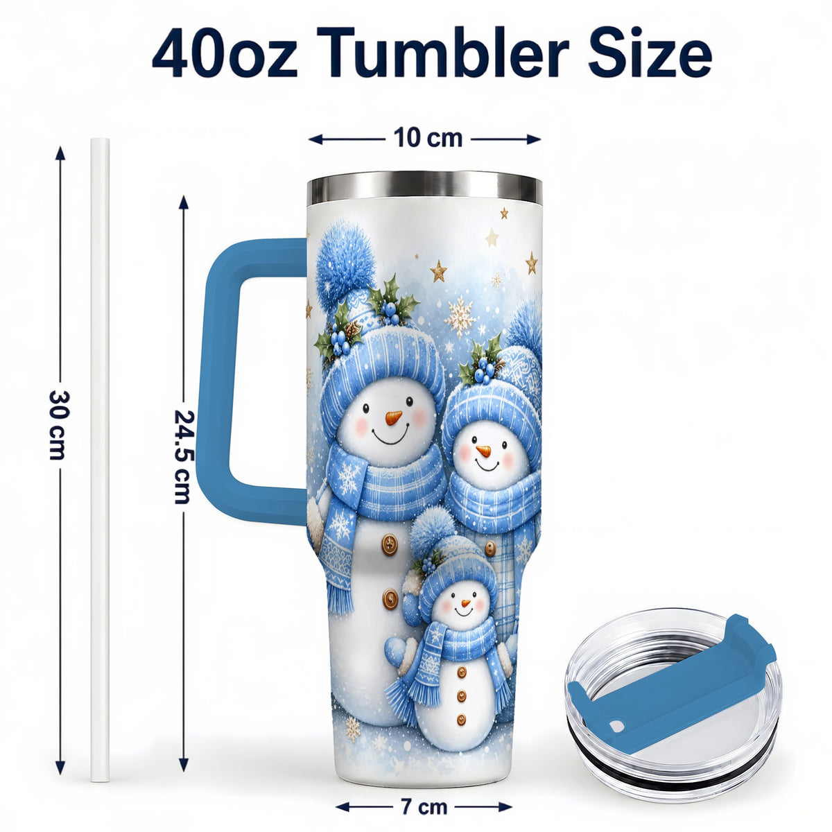 #pl[40oz|Blue] Snowman Family 40oz Tumbler with Handle, Winter Stainless Steel Cup