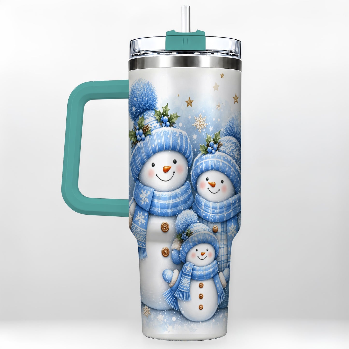 #pl[40oz|Green] Snowman Family 40oz Tumbler with Handle, Winter Stainless Steel Cup
