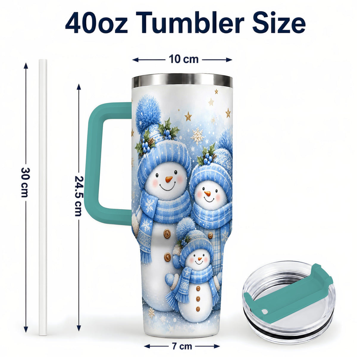 #pl[40oz|Green] Snowman Family 40oz Tumbler with Handle, Winter Stainless Steel Cup