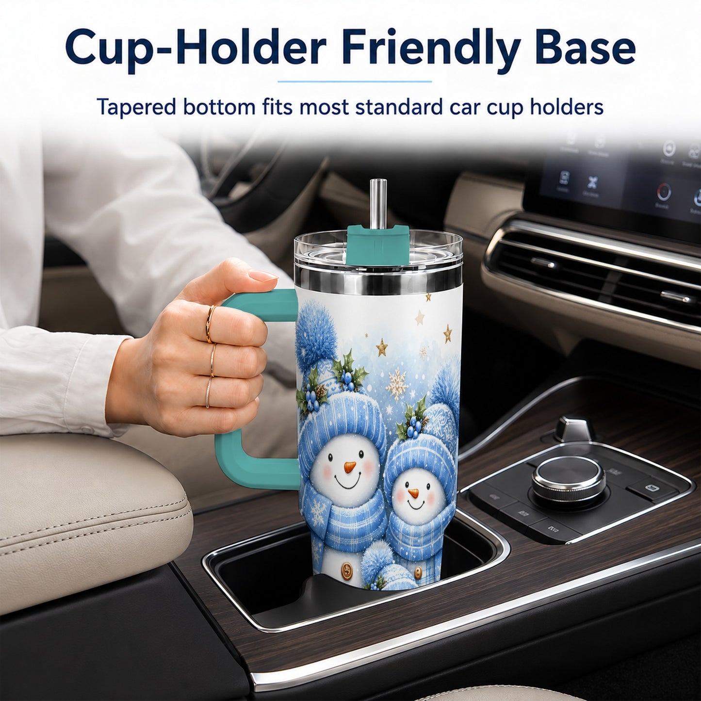 #pl[40oz|Green] Snowman Family 40oz Tumbler with Handle, Winter Stainless Steel Cup