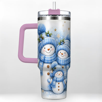#pl[40oz|Pink] Snowman Family 40oz Tumbler with Handle, Winter Stainless Steel Cup