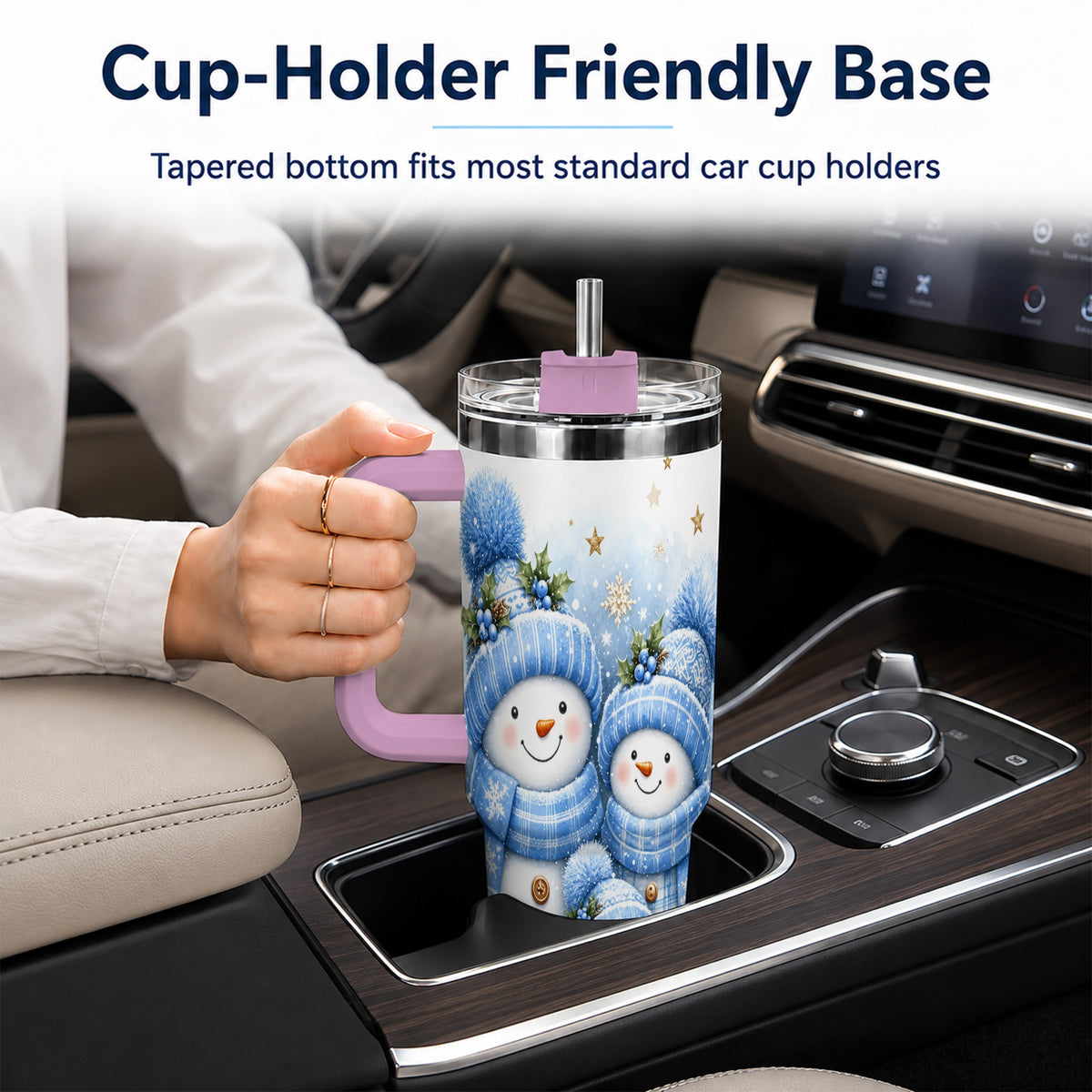 #pl[40oz|Pink] Snowman Family 40oz Tumbler with Handle, Winter Stainless Steel Cup