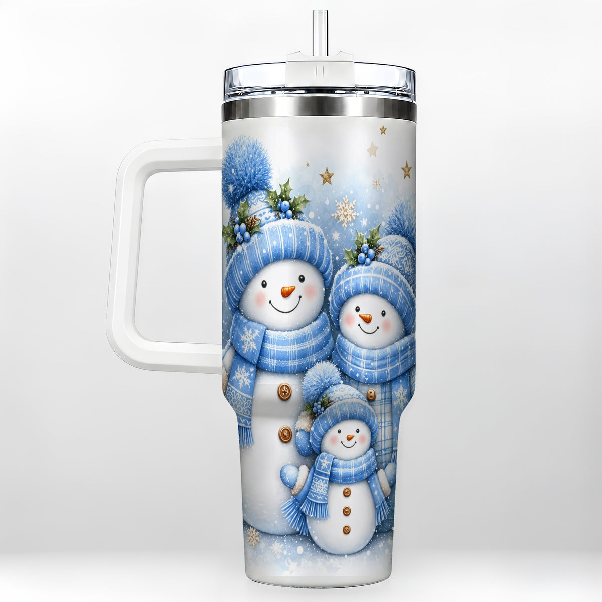 Snowman Family 40oz Tumbler with Handle, Winter Stainless Steel Cup