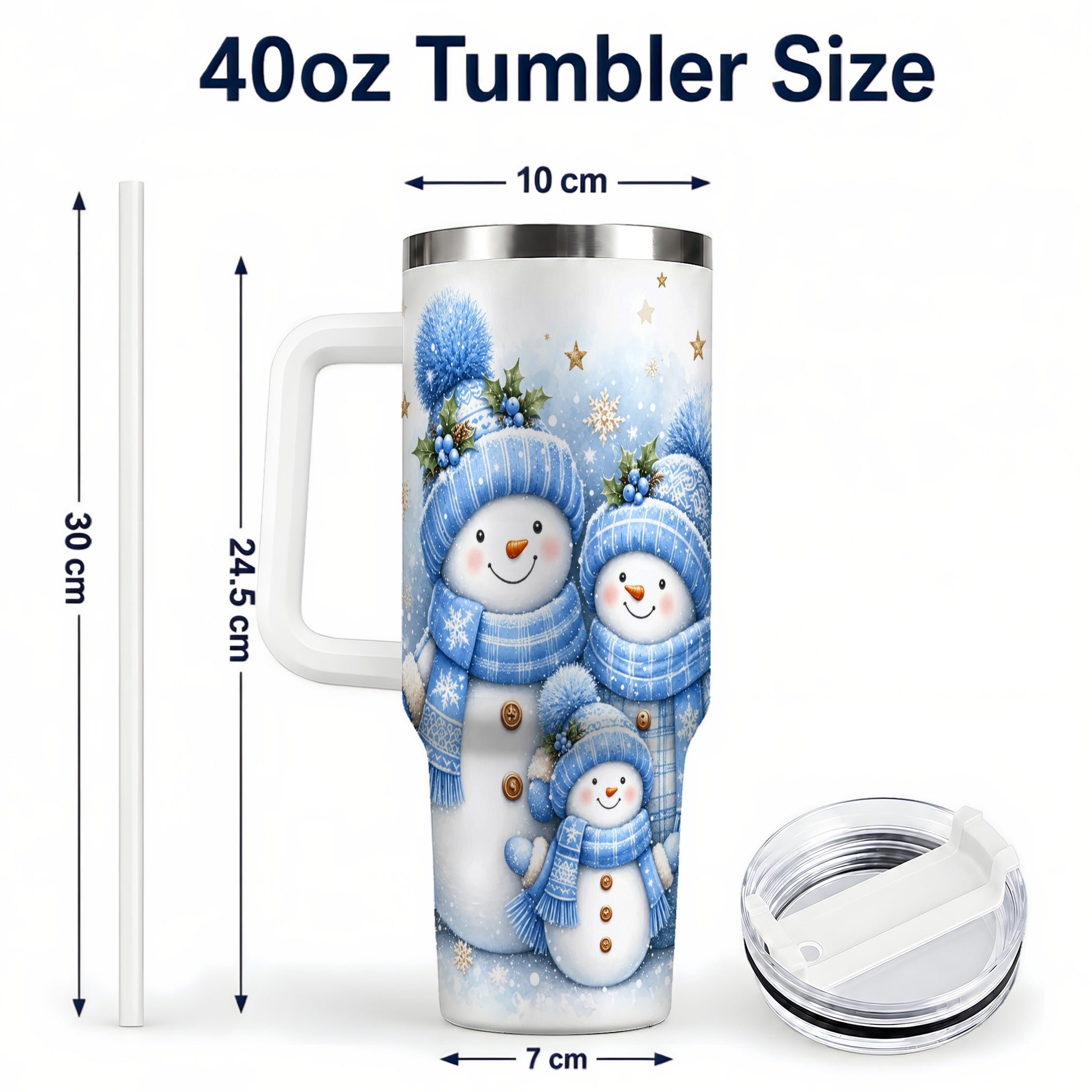 #pl[40oz|White] Snowman Family 40oz Tumbler with Handle, Winter Stainless Steel Cup