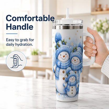 #pl[40oz|White] Snowman Family 40oz Tumbler with Handle, Winter Stainless Steel Cup