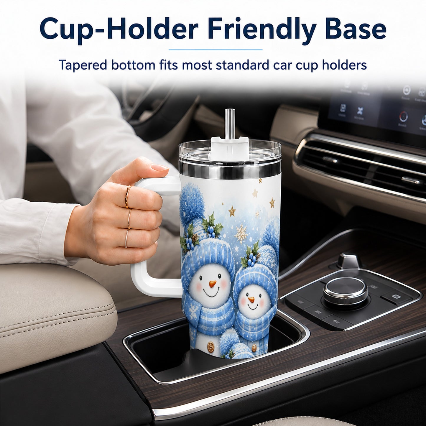#pl[40oz|White] Snowman Family 40oz Tumbler with Handle, Winter Stainless Steel Cup