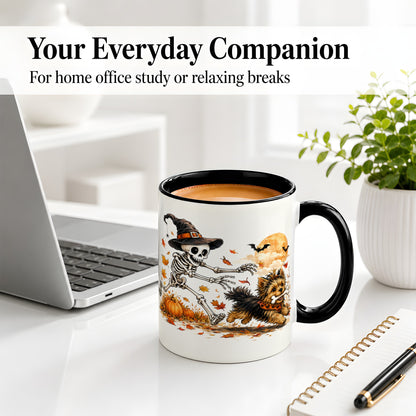 #pl[11oz|Black] Witch Hat Skeleton Yorkie Ceramic Mug, Halloween Art for Dog Lovers