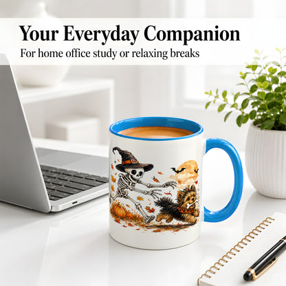#pl[11oz|Blue] Witch Hat Skeleton Yorkie Ceramic Mug, Halloween Art for Dog Lovers