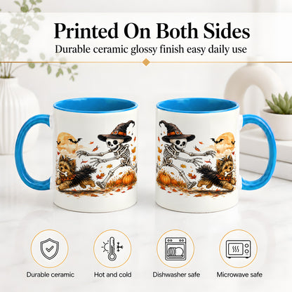 #pl[11oz|Blue] Witch Hat Skeleton Yorkie Ceramic Mug, Halloween Art for Dog Lovers