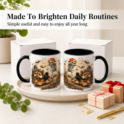 #pl[11oz|Black] Graveyard Skeleton Yorkie Ceramic Mug, Halloween Art for Dog Lovers