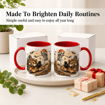 #pl[11oz|Red] Graveyard Skeleton Yorkie Ceramic Mug, Halloween Art for Dog Lovers