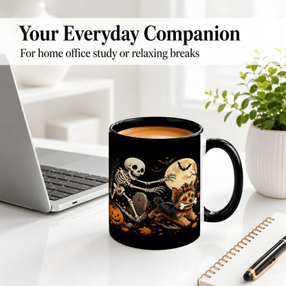 #pl[11oz|Black] Night Graveyard Yorkie Ceramic Mug, Halloween Art for Dog Lovers