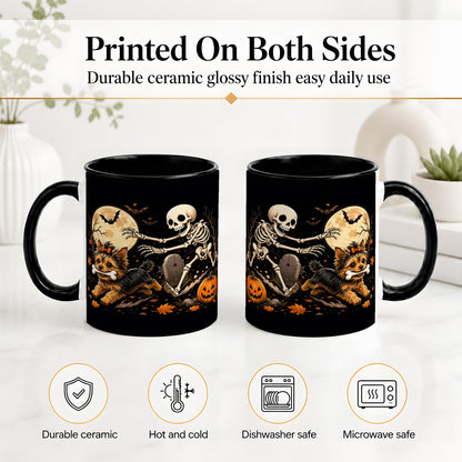 #pl[11oz|Black] Night Graveyard Yorkie Ceramic Mug, Halloween Art for Dog Lovers