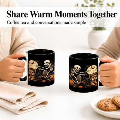 #pl[11oz|Black] Night Graveyard Yorkie Ceramic Mug, Halloween Art for Dog Lovers