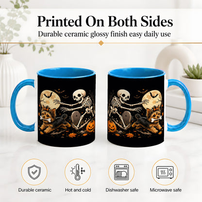 #pl[11oz|Blue] Night Graveyard Yorkie Ceramic Mug, Halloween Art for Dog Lovers