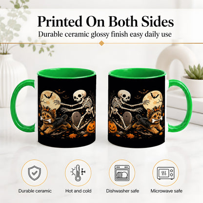#pl[11oz|Green] Night Graveyard Yorkie Ceramic Mug, Halloween Art for Dog Lovers