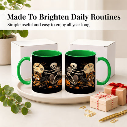 #pl[11oz|Green] Night Graveyard Yorkie Ceramic Mug, Halloween Art for Dog Lovers
