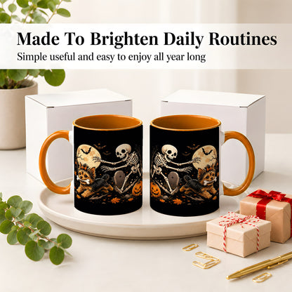 #pl[11oz|Orange] Night Graveyard Yorkie Ceramic Mug, Halloween Art for Dog Lovers