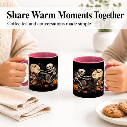 #pl[11oz|Pink] Night Graveyard Yorkie Ceramic Mug, Halloween Art for Dog Lovers