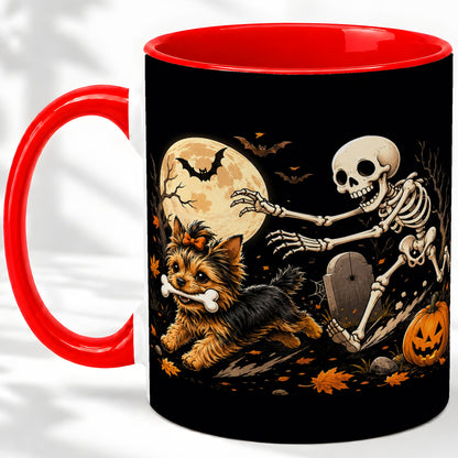 Night Graveyard Yorkie Ceramic Mug, Halloween Art for Dog Lovers