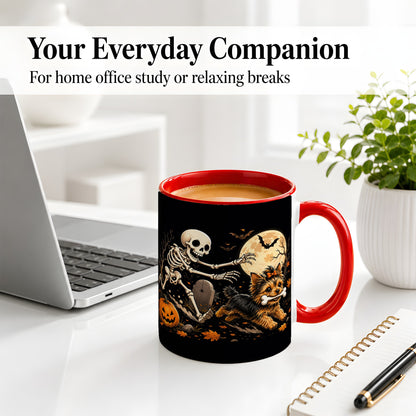 #pl[11oz|Red] Night Graveyard Yorkie Ceramic Mug, Halloween Art for Dog Lovers