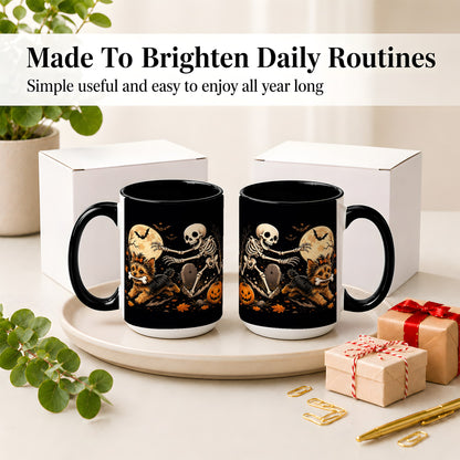 #pl[15oz|Black] Night Graveyard Yorkie Ceramic Mug, Halloween Art for Dog Lovers