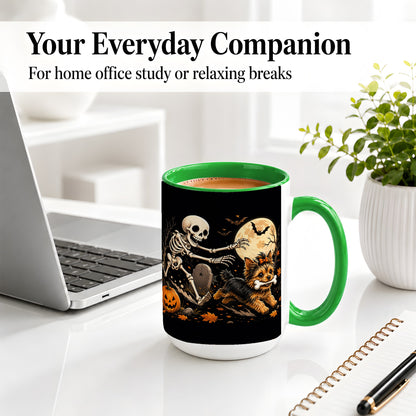#pl[15oz|Green] Night Graveyard Yorkie Ceramic Mug, Halloween Art for Dog Lovers