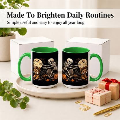 #pl[15oz|Green] Night Graveyard Yorkie Ceramic Mug, Halloween Art for Dog Lovers